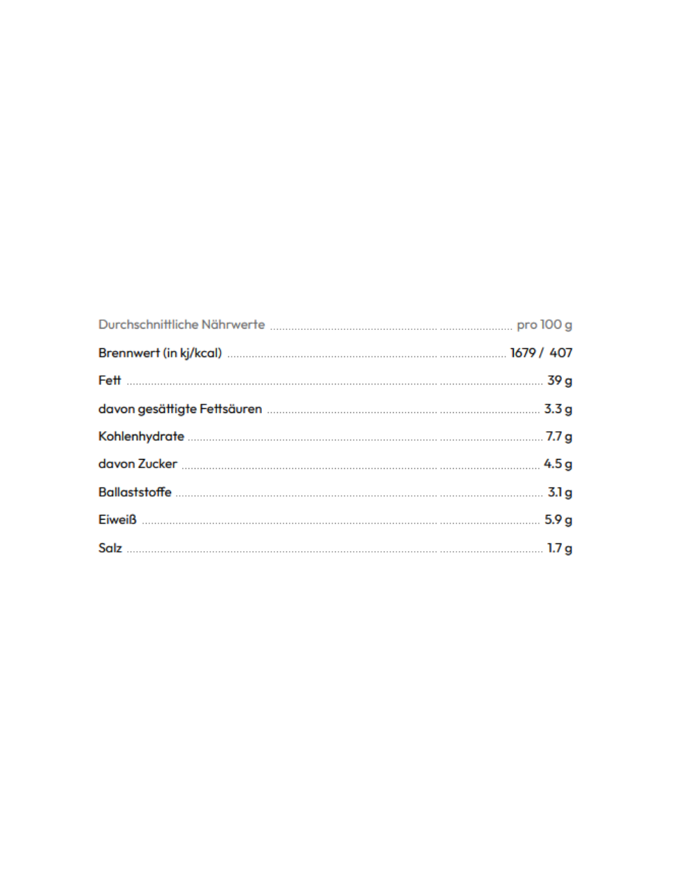 nutritional values
